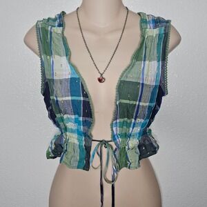Aerie Plaid Tie Front Crop Top